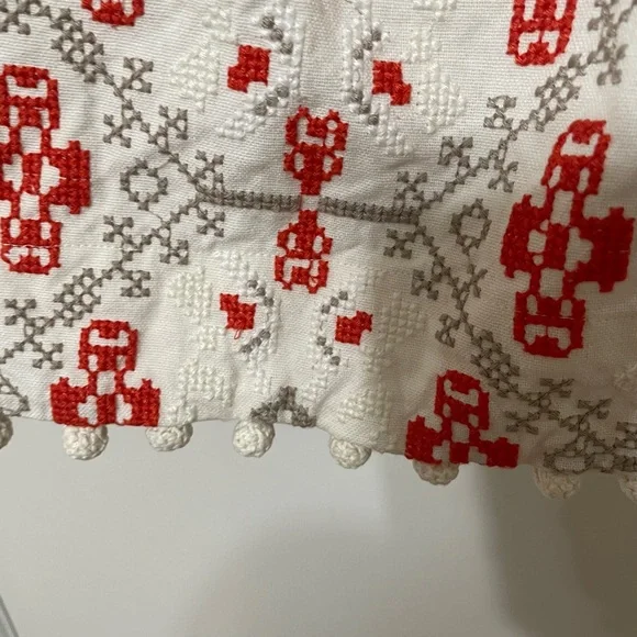 Anthropologie Maeve Blomma Pom Pom Skirt cream and orangey red with side zip - Picture 5 of 7